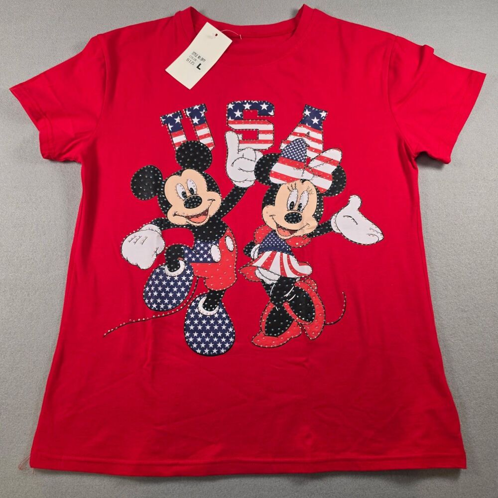 Disney Mickey & Minnie Mouse T-Shirt – Size L Red Graphic Tee